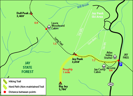 hiking trail map jay peak vermont big jay mountain hike long trail jay camp 242 jay state forest atlas valley shelter jay pass peak bag jay peak big jay 